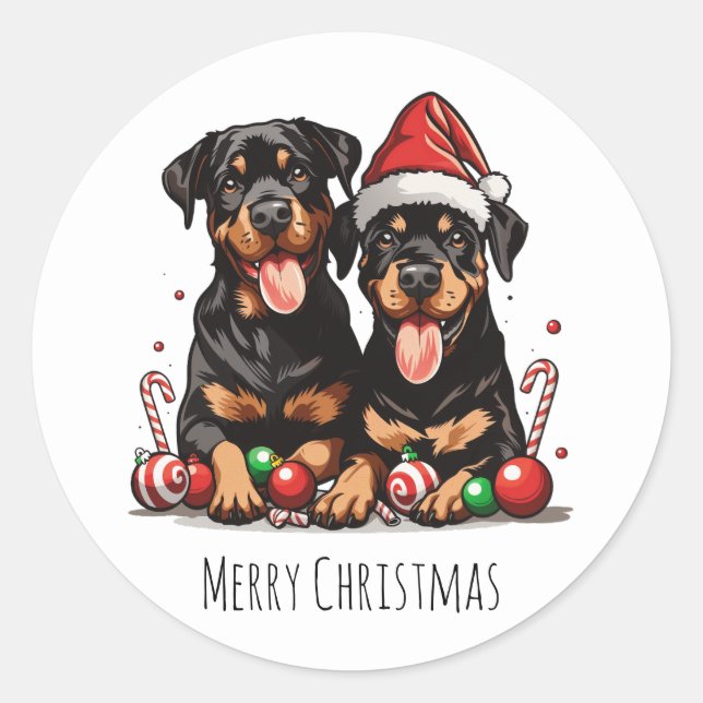 Frohe Weihnachten Rottweiler Dog Santa Runder Aufkleber (Vorderseite)