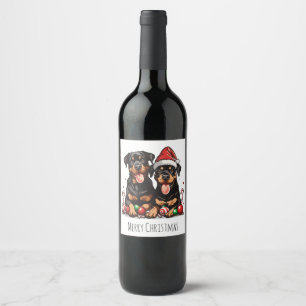 Frohe Weihnachten Rottweiler Dog Santa Weinetikett