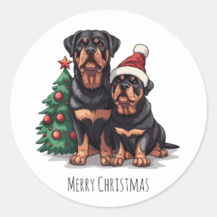 Frohe Weihnachten Rottweiler Dog Weihnachtsbaum Runder Aufkleber