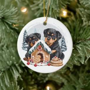 Frohe Weihnachten Rottweiler Hunde Gingerbread Hau Keramik Ornament