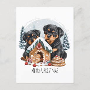 Frohe Weihnachten Rottweiler Hunde Gingerbread Hau Postkarte