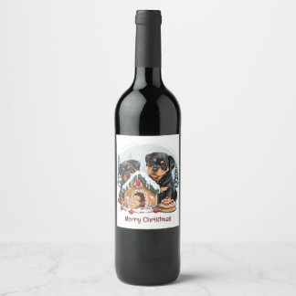 Frohe Weihnachten Rottweiler Hunde Gingerbread Hau Weinetikett