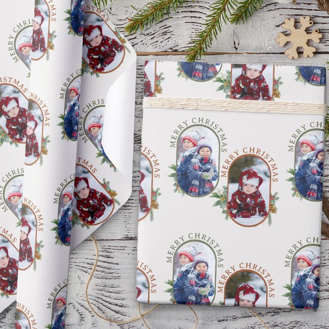 Frohe Weihnachten Rounded Lozenge 2 Foto Geschenkpapier (Merry Christmas photo wrapping paper from Rounded Lozenge Photo Collage collection)