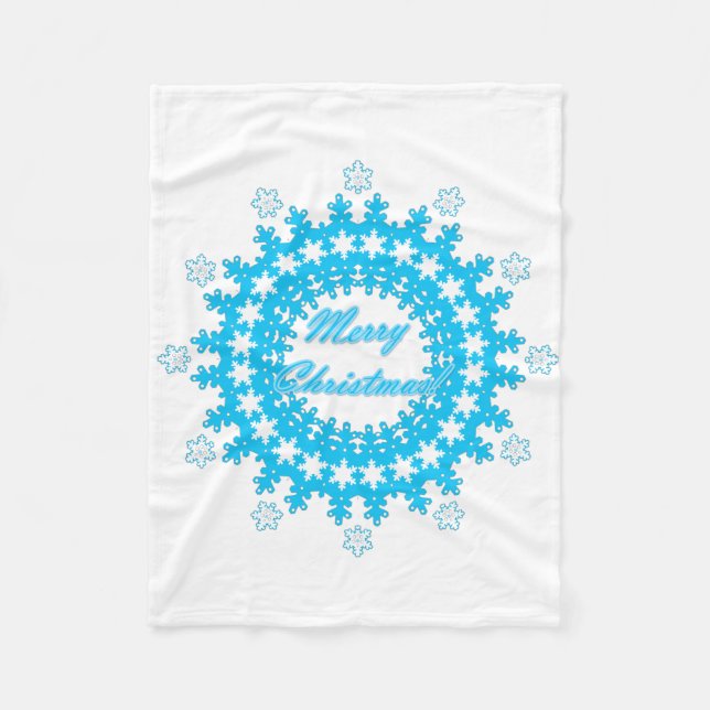 Frohe Weihnachten rund Schneeflocken Winter weiß Fleecedecke (Vorderseite)