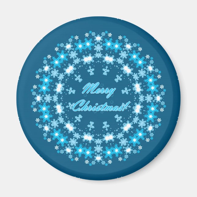 Frohe Weihnachten rund Schneeflocken Winter weiß Magnet (Vorne)