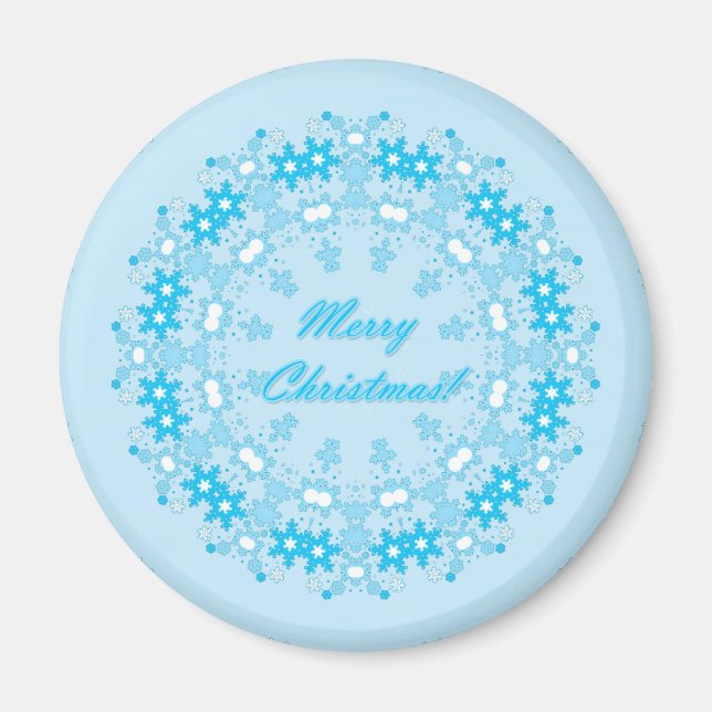 Frohe Weihnachten rund Schneeflocken Winter weiß Magnet (Vorne)