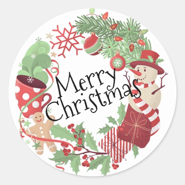 Frohe Weihnachten Runder Aufkleber (Vorderseite)