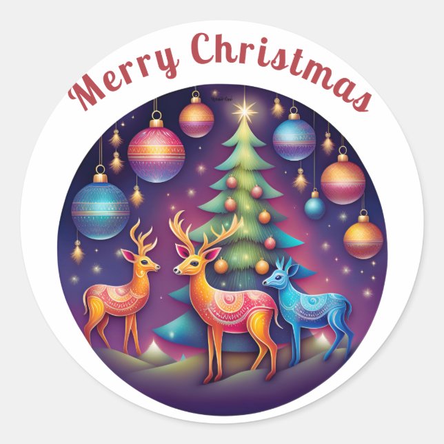 Frohe Weihnachten Runder Aufkleber (Vorderseite)