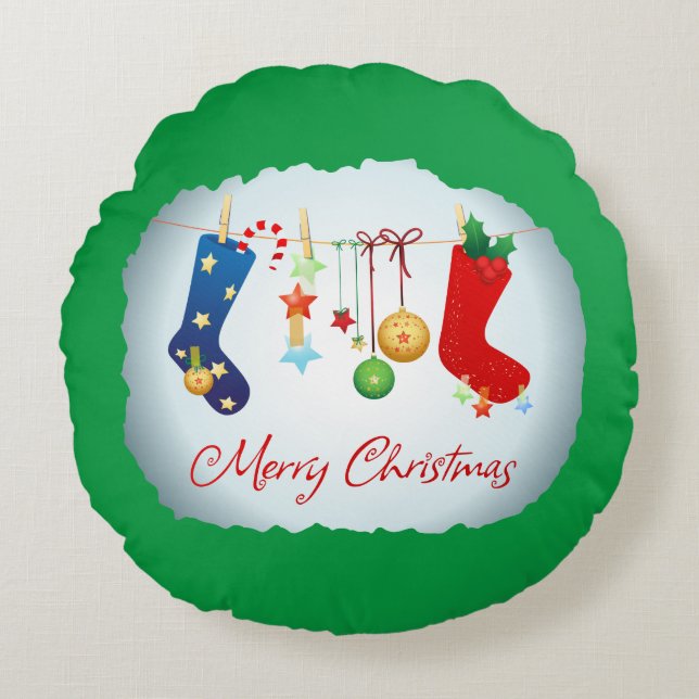 Frohe Weihnachten Rundes Kissen (Vorderseite)