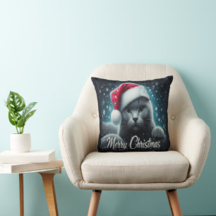 Frohe Weihnachten Russisch blaue Katze, Weihnachts Kissen