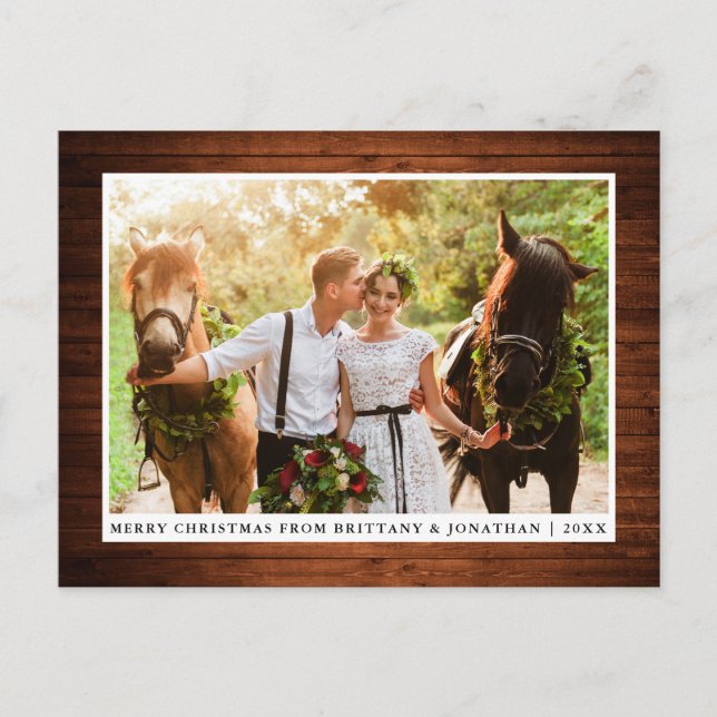 Frohe Weihnachten Rustic Wood Couple Foto Postkarte (Vorderseite)