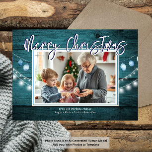Frohe Weihnachten Rustic Wood Family Foto Acryleinladungen