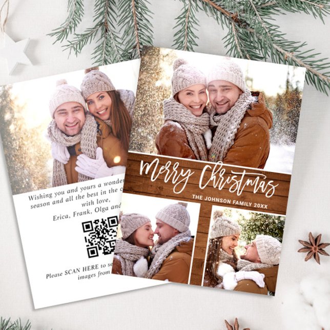 Frohe Weihnachten Rustikal 4 FOTO Gruß QR-Code (Von Creator hochgeladen)
