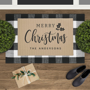 Frohe Weihnachten Rustikal Braune Schrift Familien Fußmatte