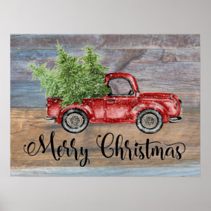 Frohe Weihnachten Rustikal Holz und Niedlicher rot Poster