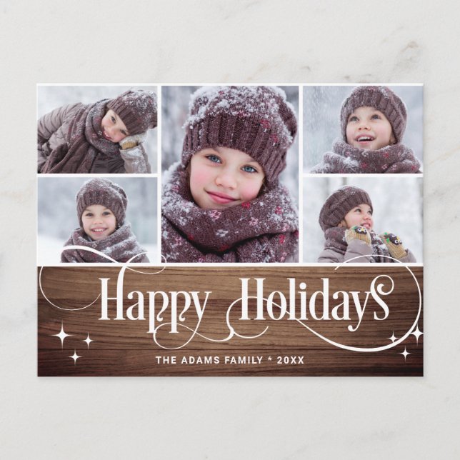Frohe Weihnachten Rustikale 5 FOTO Grußurlaub Postkarte (Vorderseite)