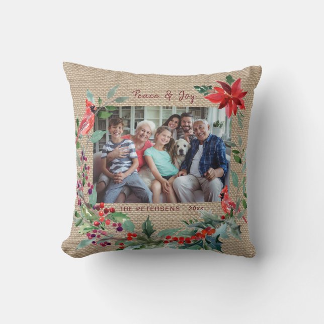 Frohe Weihnachten rustikale Blumenfamilie Foto Bur Kissen (Vorderseite)