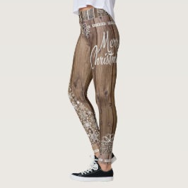 Frohe Weihnachten Rustikale Holzmuster Schneeflock Leggings