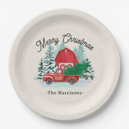 Frohe Weihnachten Rustikale Red Truck Bauernhof Ru Pappteller