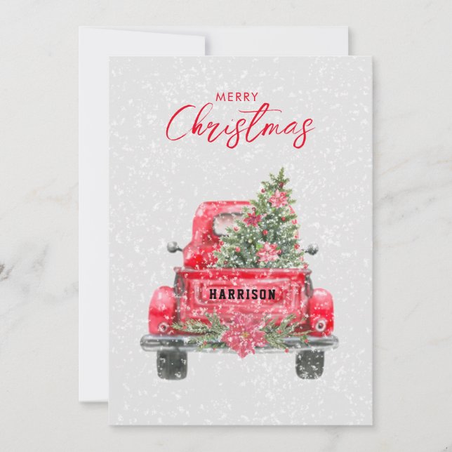 Frohe Weihnachten Rustikale Red Truck Flat Holiday (Vorderseite)