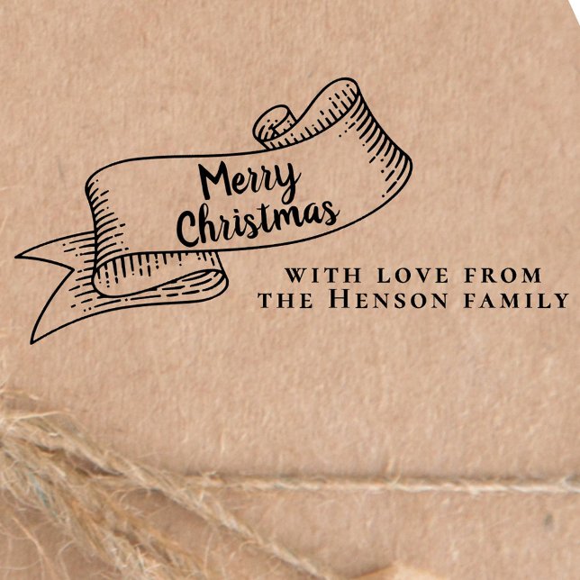 Frohe Weihnachten Rustikale Ribbon Familie Gruß Gummistempel (Von Creator hochgeladen)