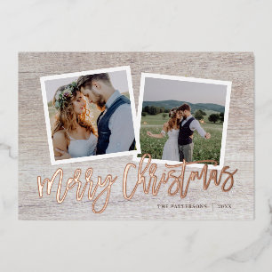 Frohe Weihnachten Rustikale Script 2 Foto Gold Folien Feiertagskarte