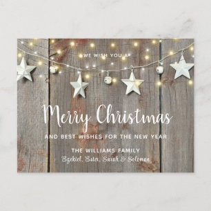 Frohe Weihnachten Rustikale Sterne und Lichter auf Postkarte