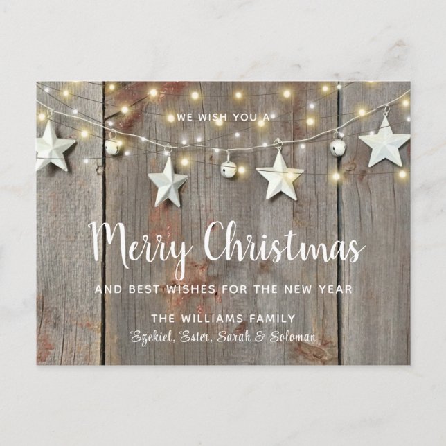Frohe Weihnachten Rustikale Sterne und Lichter auf Postkarte (Vorderseite)