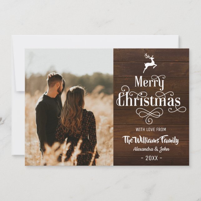 Frohe Weihnachten Rustikale Typografie Holz Foto (Vorderseite)