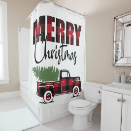 Frohe Weihnachten Rustikaler Karierter LKW Duschvorhang