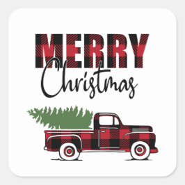 Frohe Weihnachten Rustikaler LKW Quadratischer Aufkleber