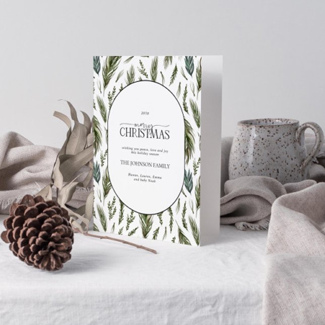 Frohe Weihnachten Rustikaler Wald Botanicals Foto (Get into the holiday spirit with a heartfelt folded christmas card! 🎅)