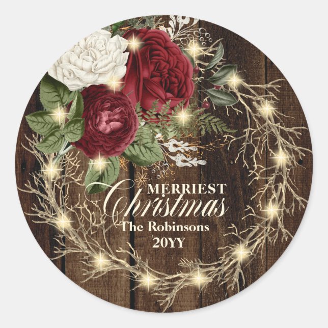 Frohe Weihnachten - Rustikaler Woodsy Lighted Kran Runder Aufkleber (Vorderseite)