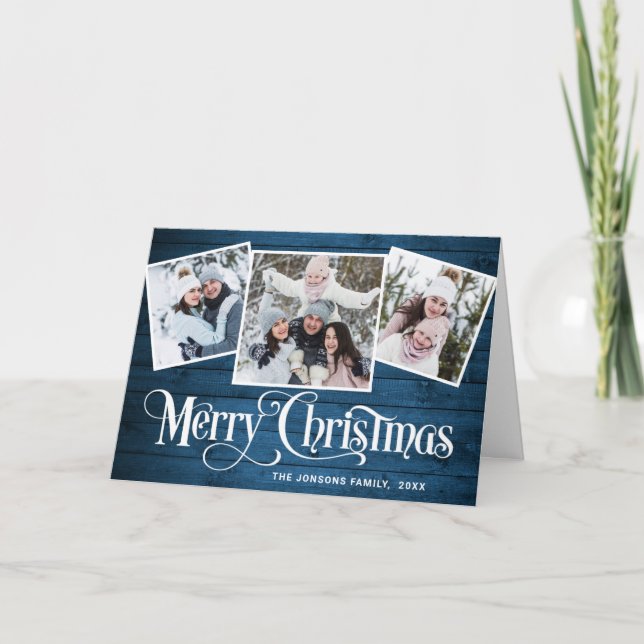 Frohe Weihnachten Rustikales blaues Holz 4 FOTO Gr (Vorderseite)