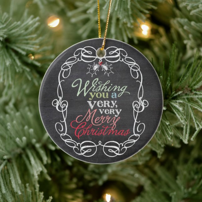 Frohe Weihnachten Rustikales Chalkboard Mistletoes Keramik Ornament (Baum)