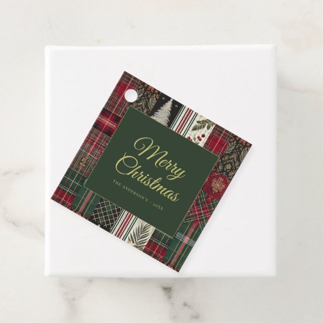 Frohe Weihnachten Rustikales Kariertes Muster Geschenkanhänger (Beispiel)