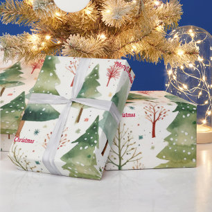 Frohe Weihnachten Saisonale grüne Wald Bäume Geschenkpapier