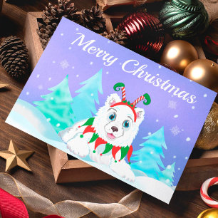 Frohe Weihnachten Samojede mit Elf-Haarschmuck K Karte