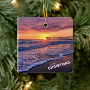 Frohe Weihnachten San Diego Beach Pier Sunset Keramikornament