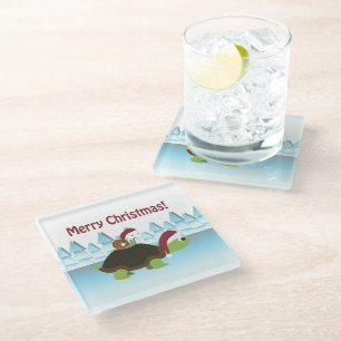 Frohe Weihnachten! San Turtle und Santa Snail Glasuntersetzer