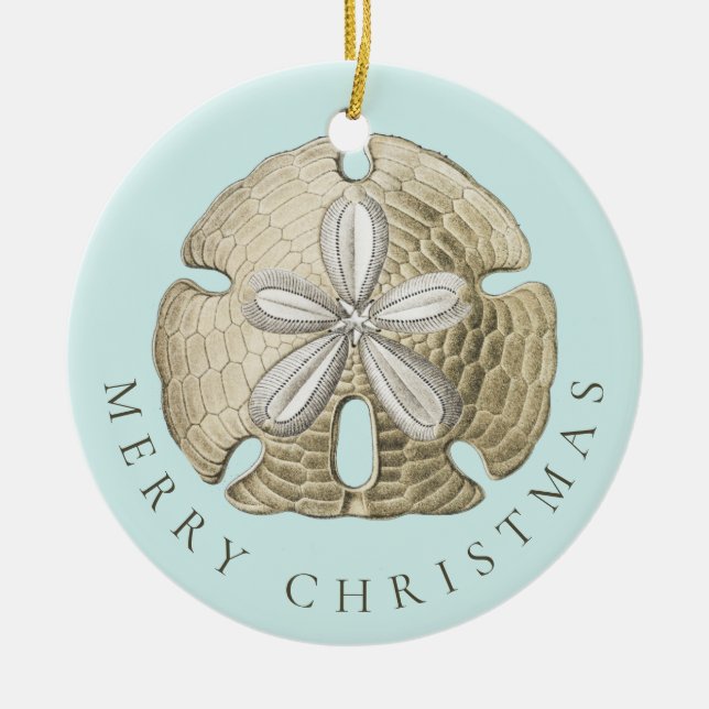 Frohe Weihnachten Sand Dollar Türkis Küste Keramik Ornament (Vorne)