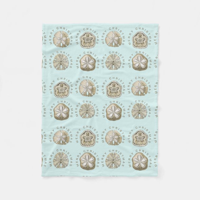 Frohe Weihnachten Sand Dollar Türkis Muster Fleecedecke (Vorderseite)