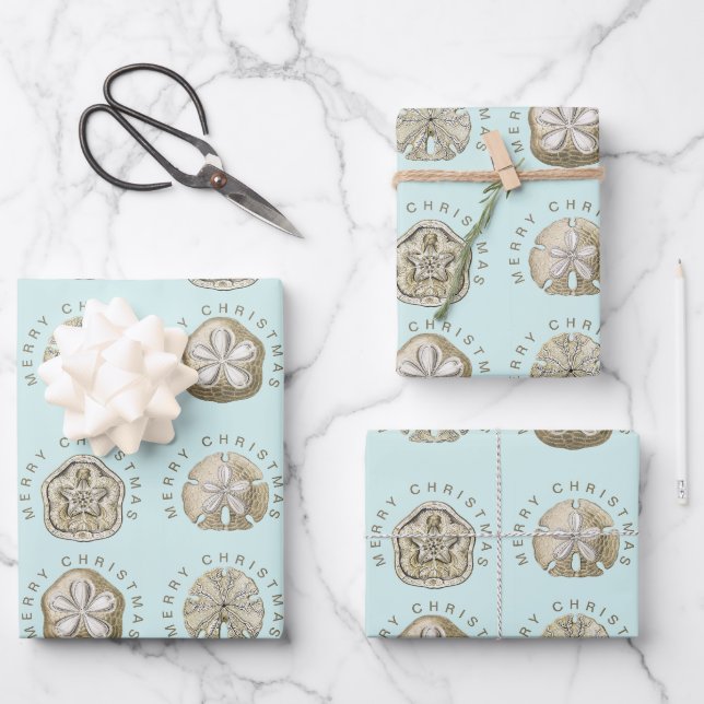 Frohe Weihnachten Sand Dollar Türkis Muster Geschenkpapier Set (Vorderseite)