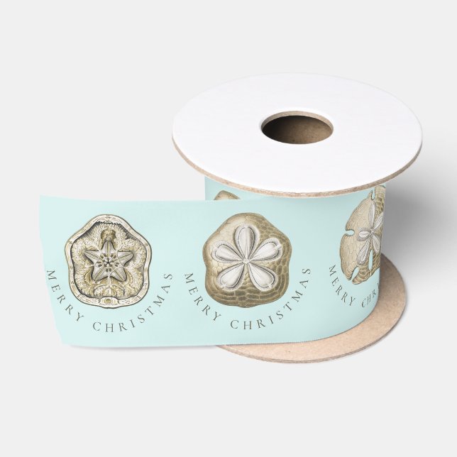 Frohe Weihnachten Sand Dollar Türkis Muster Satinband (Spule)