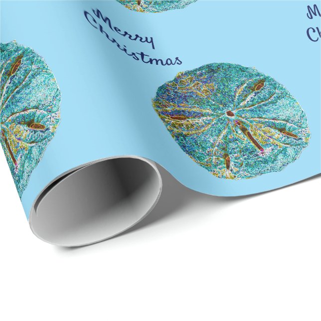 Frohe Weihnachten Sanddollar Muster Abstrakt Blue Geschenkpapier (Rolleneckpunkt)