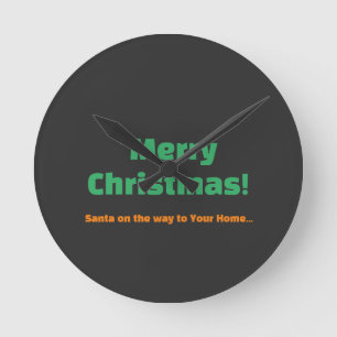 Frohe Weihnachten Santa auf dem Weg zu Ihrem Zuhau Runde Wanduhr