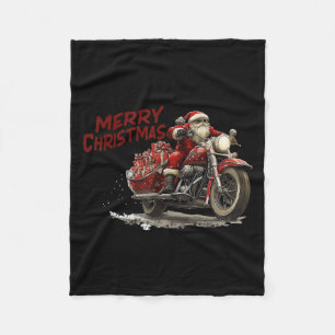 Frohe Weihnachten Santa auf einem Vintage-Motorrad Fleecedecke