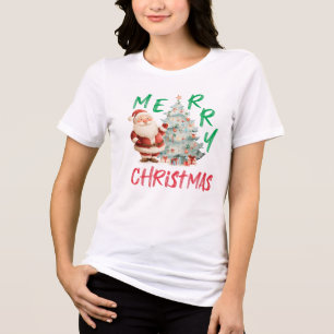 Frohe Weihnachten Santa Baum Design Tri-Blend Shirt