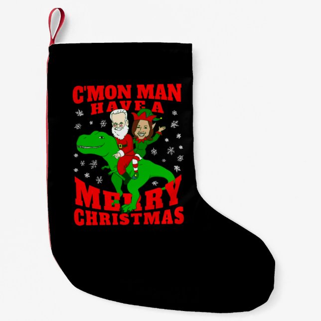 Frohe Weihnachten Santa biden kamala harris dinosa Kleiner Weihnachtsstrumpf (Vorderseite)