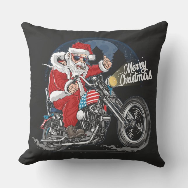 Frohe Weihnachten Santa Biker Kissen (Vorderseite)